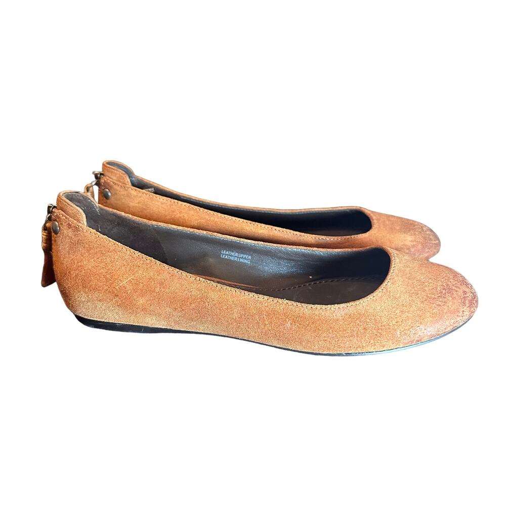 Vera Wang Rust Brown Leather Ballet Flats Back Zip Women’s Size 7